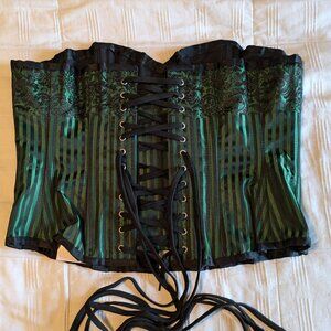 Corset Queen Green and Black Corset, size 36